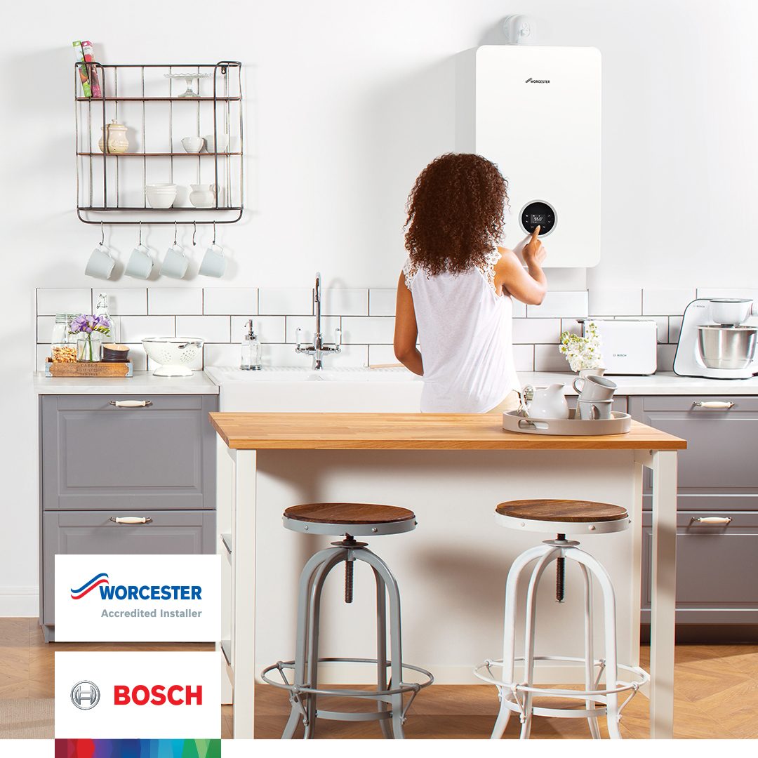 Modern kitchen with Worcester Bosch boiler installed by Premier Heating & Plumbing Liverpool